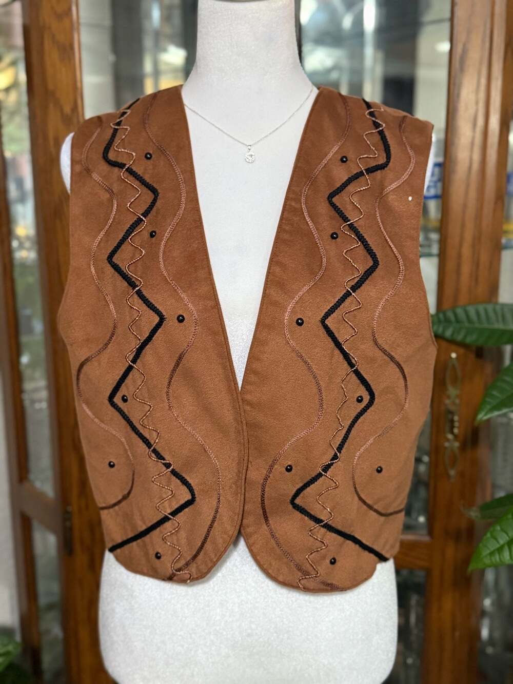Vintage City Girl by Nancy Bolen Brown Faux Suede Embroidered Western Vest